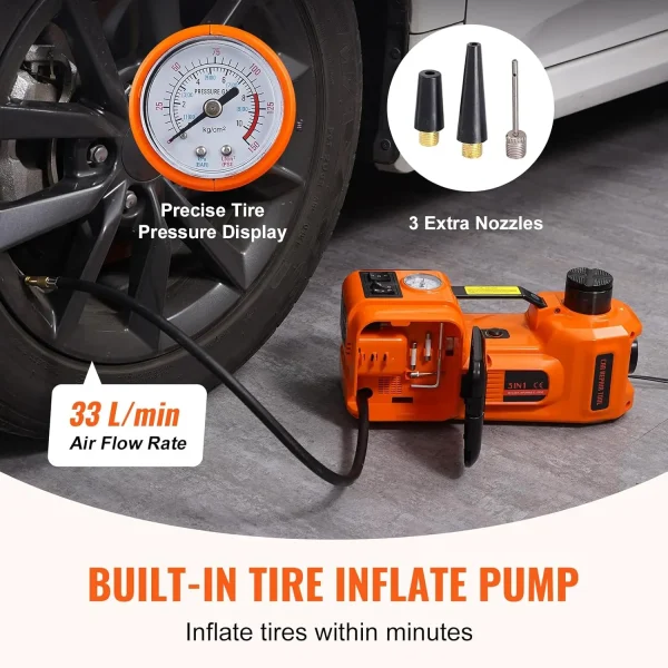 Electric Car Jack, 5 Ton/11023 LBS Hydraulic Jack Lift with Electric Impact Wrench, Built-in Inflatable Pump, and LED Light - Image 2