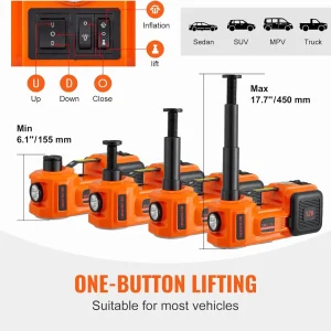 Electric Car Jack, 5 Ton/11023 LBS Hydraulic Jack Lift with Electric Impact Wrench, Built-in Inflatable Pump, and LED Light