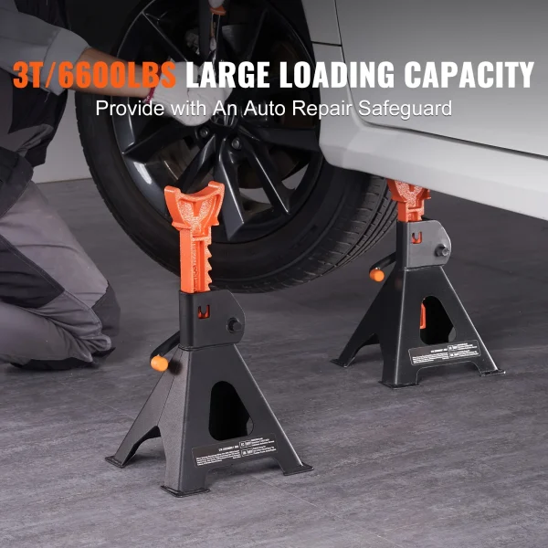 3 Ton Heavy Duty Double Locking Car Jack Stands, 10.8-16.3" Adjustable Height, For SUV, Truck, Car & UTV/ATV, Red, 1 Pair